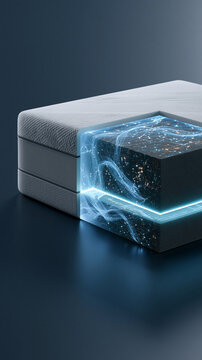 Futuristic mattress design showcasing innovative materials and glowing elements.