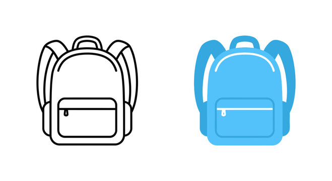 Two backpacks one outlined and one solid blue presented as a silhouette