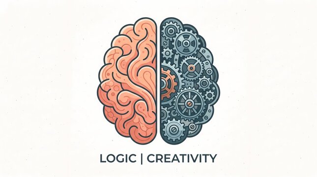 Organic mind and mechanical AI brain conceptual illustration
