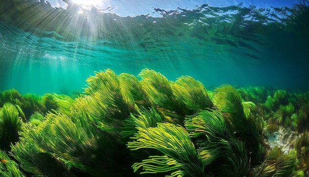 vibrant green seaweed underwater