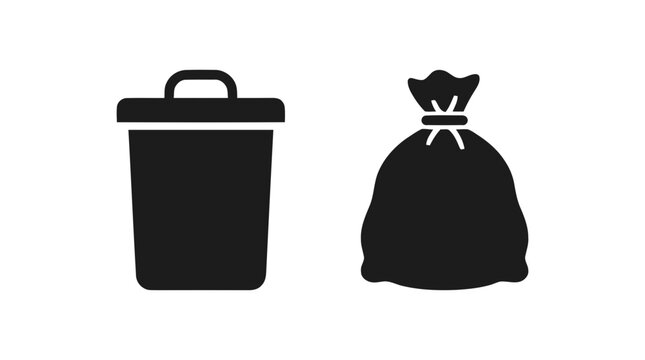 Vector illustration of trash bin and garbage bag icon set on a transparent background