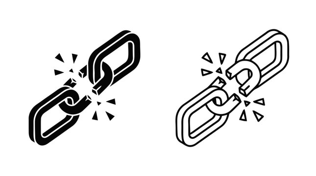Vector illustration of broken chain link icon set on a transparent background