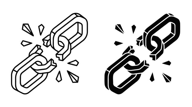 Vector illustration of broken chain link icon set on a transparent background