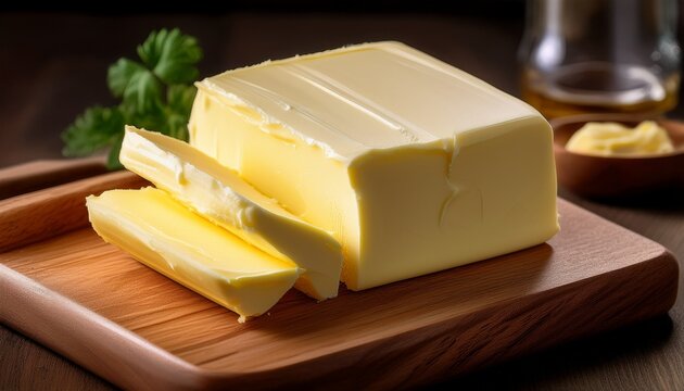 close up view of butter sliced on cutting board