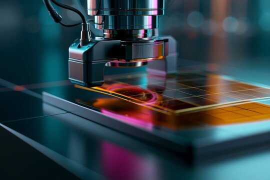 Optical inspection device over thin film solar cell in laboratory