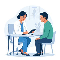 Obraz premium Doctor Consultation: Female Physician Discussing Health with Male Patient in Modern Clinic Office