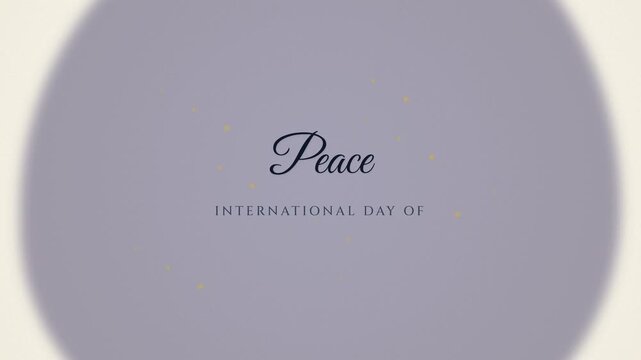 International Day of Peace animated text graphic with expanding purple background
