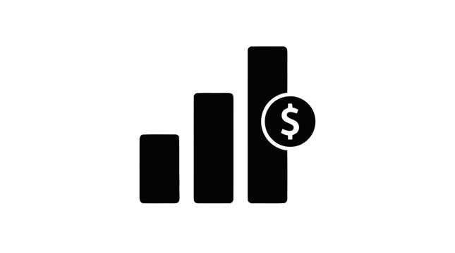 Vector illustration of bar chart with dollar sign icon, financial growth concept on a transparent background
