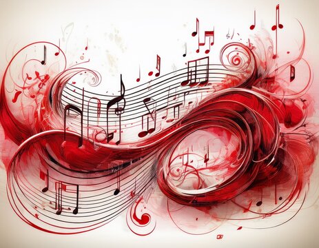 sheet music red musical notes melody on white background