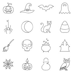 Fototapeta premium Halloween Continuous Line Art Icon Set, One Line Spooky Season Vector Icons