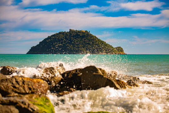Gallinara Island, Ligurian coast, in the Riviera di Ponente, municipality of Albenga, Province of Savona, Liguria. Nature reserve in the Ligurian Sea