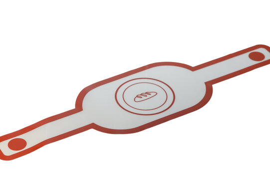 Unique bracelet design featuring a minimalist bread icon in a vibrant orange and white color scheme