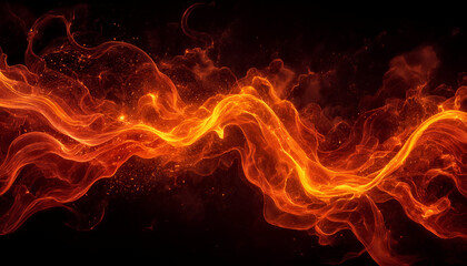 Fototapeta premium Abstract fire flames wave background, glowing orange plasma flow on black backdrop.
