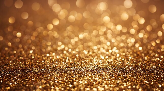 A beautiful golden glitter background with soft bokeh lights perfect for a festive christmas celebration or elegant holiday season party invitation design