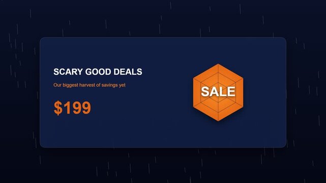 Scary good deals halloween sale banner with orange spider web icon and discount price tag