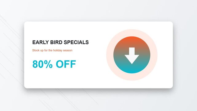 Early bird specials banner with eighty percent off discount for holiday season sale promotion