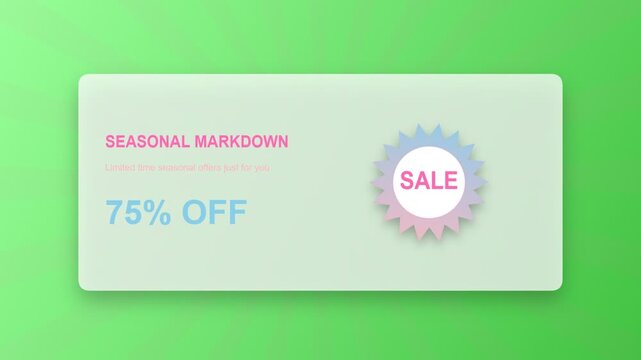 Seasonal markdown sale banner with seventy five percent off discount offer for retail marketing
