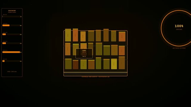 Deed oganization and structured sorting of digital information manifests within this minimalist orange interface showing loading process bars that gradually fill up against dark backdrop