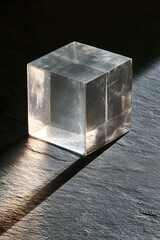 Fototapeta premium Translucent Resin Cube on Dark Slate Field