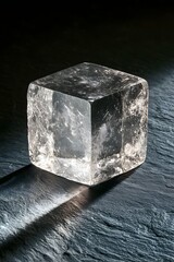 Fototapeta premium Translucent Resin Cube on Dark Slate Field