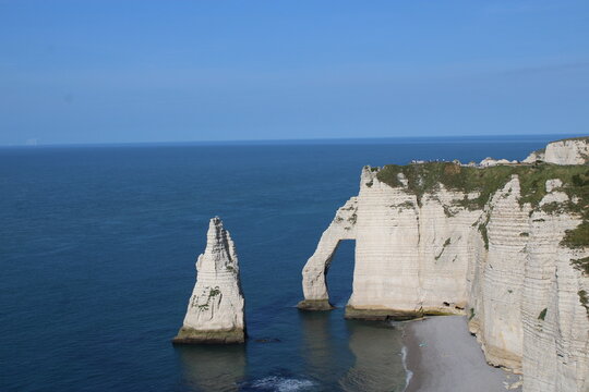 The Aiguille needle and Porte d'Aval arch at Etretat