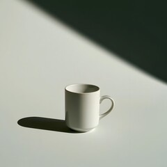 Fototapeta premium Minimalist White Porcelain Cup with Diagonal Shadow