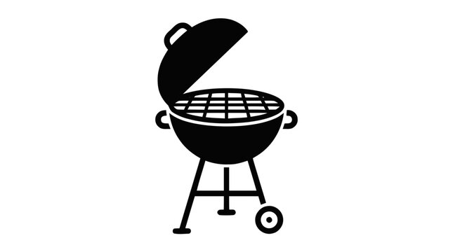 Vector illustration of black silhouette icon of a portable charcoal grill with lid on a transparent background