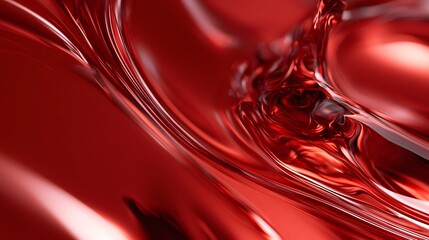 Fototapeta premium Ruby red fluid simulation of liquid glass flowing, abstract macro background