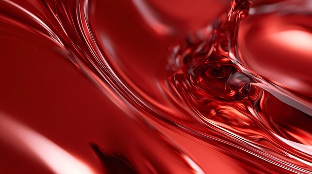 Ruby red fluid simulation of liquid glass flowing, abstract macro background