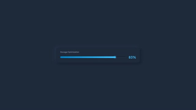 Storage optimization progress bar at eighty three percent