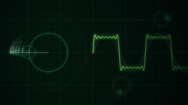 Fourier Series Epicycles Tracing a Waveform Seamless Loop in deep emerald tones