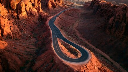 Fototapeta premium Aerial view of winding desert road
