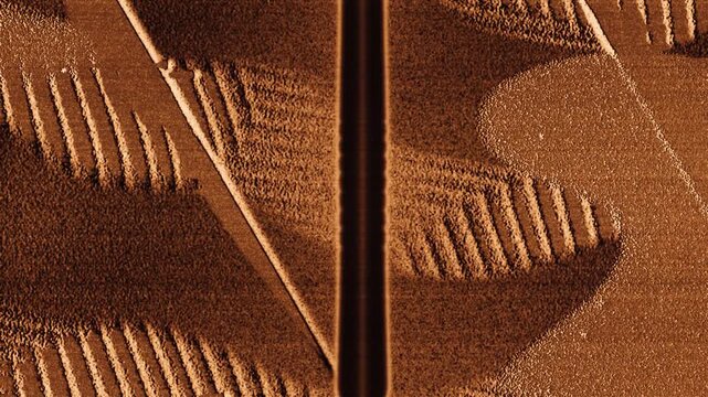 Side Scan Sonar Seabed Survey Waterfall With Acoustic Shadows Seamless Loop in vibrant copper tones