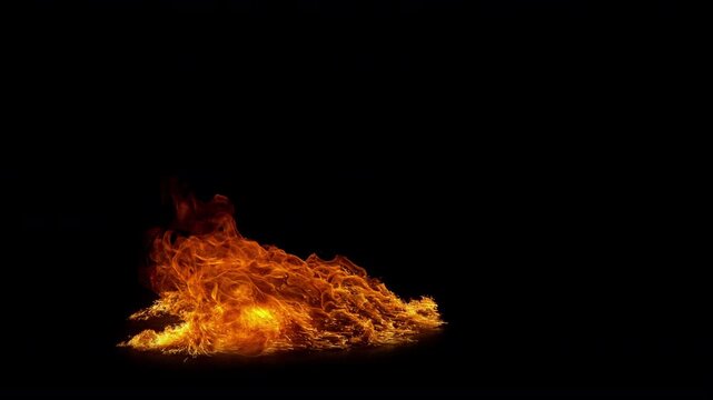 Super Slow Motion Shot of Real Big Floor Fire Explosion Isolated on Black at 1000fps.