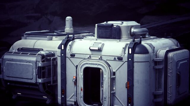 Modular crew quarters with access ramp, external utilities and compact storage suggesting habitation design for long missions and daily life support
