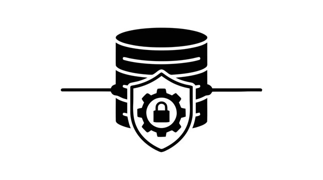 Vector illustration of database security icon, secure data storage, protected server vector symbol on a transparent background