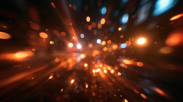 Abstract Bokeh Particles and Light Rays Bursting Background