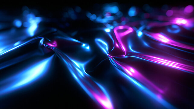 Abstract Futuristic Neon Blue and Purple Metallic Liquid Waves Background