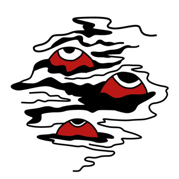 Three mysterious red eyes vector icon illustration.