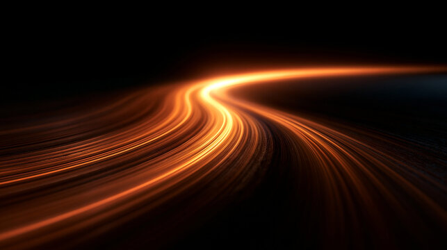 Glowing Golden Light Trails Representing High Speed Data Flow