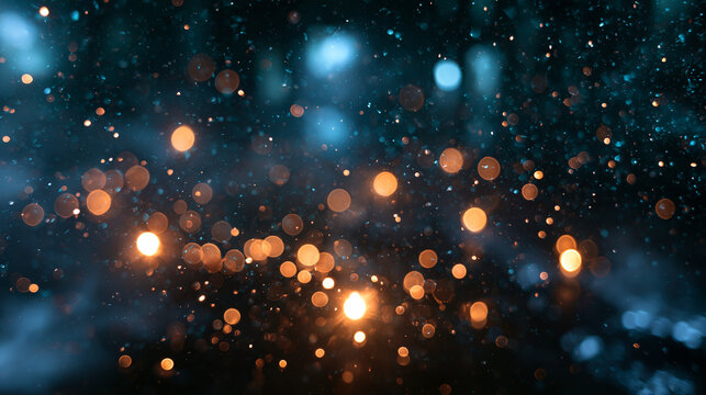Abstract Bokeh Lights and Floating Gold Glitter Particles Background