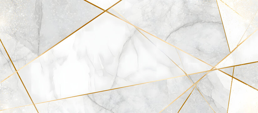 A beautifully textured marble background with light gray and white hues, complemented by gold geometric patterns and faint, shining accents.