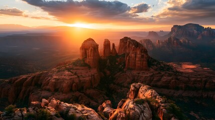 Fototapeta premium Dramatic sunset over a vast desert canyon