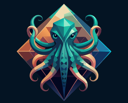 Surreal Geometric Octopus with Tentacular Polyarm Prism Glow - AI-generated illustration