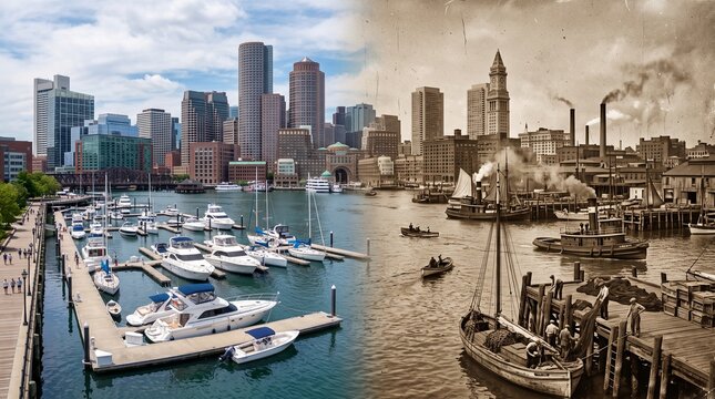 Boston Waterfront Past and Present Urban Transformation Comparison