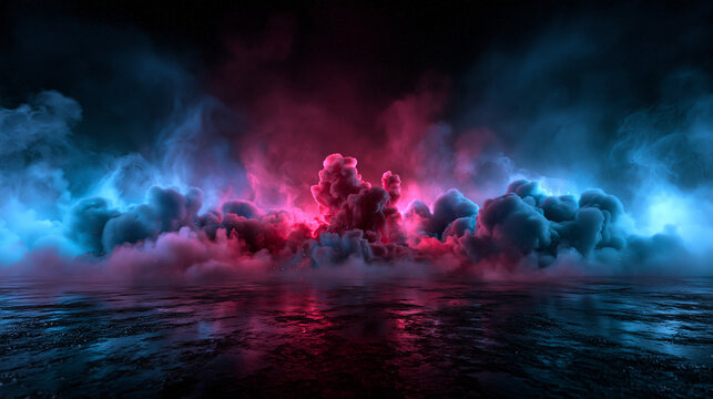 Abstract Neon Smoke Background with Pink and Blue Light