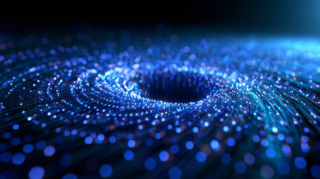 Abstract Blue Fiber Optic Lights Swirling in Data Vortex