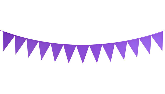 Purple bunting flags hanging as a decorative festive garland for parties and celebrations featuring triangular pennants made of fabric material&nbsp;&nbsp;