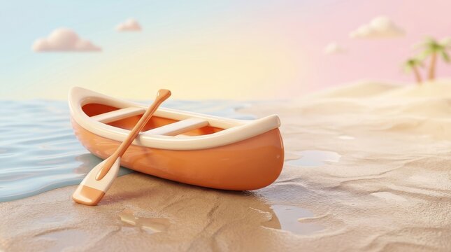 Little rowboat and oar on the sandy beach