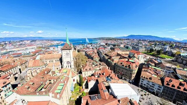 Aerial Drone Flight Over Geneva City in Spring &ndash; 4K Lac Leman, Genfer See